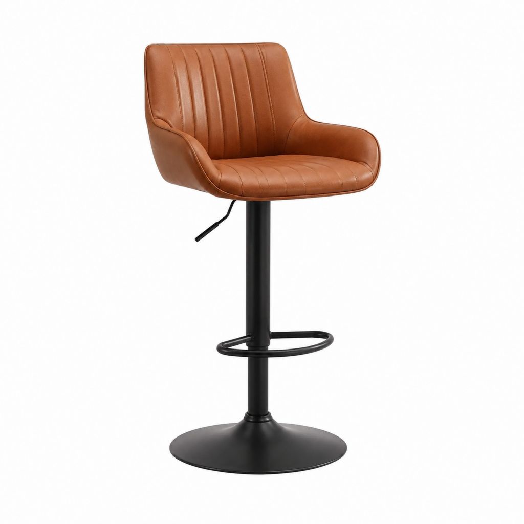 Tabouret de bar pivotant réglable marron en cuir synthétique PU avec piètement acier noir 53 x 56 x 88-108 cm
