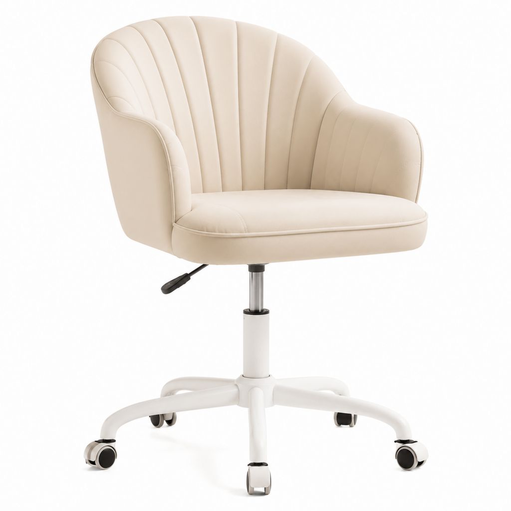 Chaise de bureau pivotante crème en similicuir PU avec accoudoirs 58 x 61 x 80-90 cm