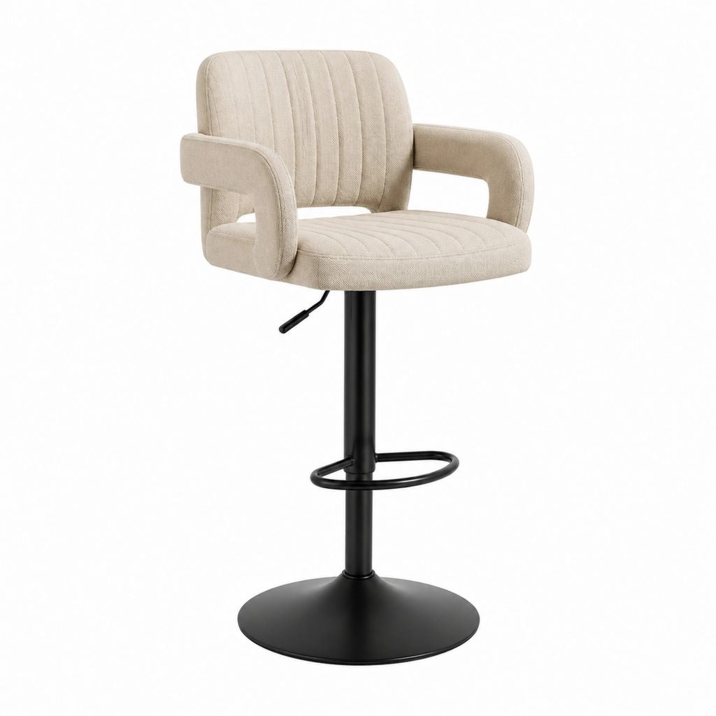Tabouret de bar réglable beige en polyester avec accoudoirs et base ronde en acier 51 x 52 x 91-113 cm