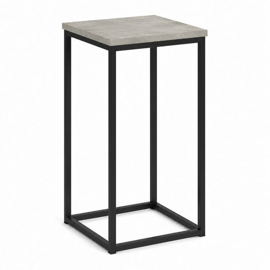 Table de bar carrée gris béton et noir en MDF et acier 60 x 60 x 110 cm