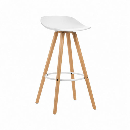Tabouret de bar à assise incurvée blanc en polypropylène pieds en hêtre massif 48 x 50 x 96 cm