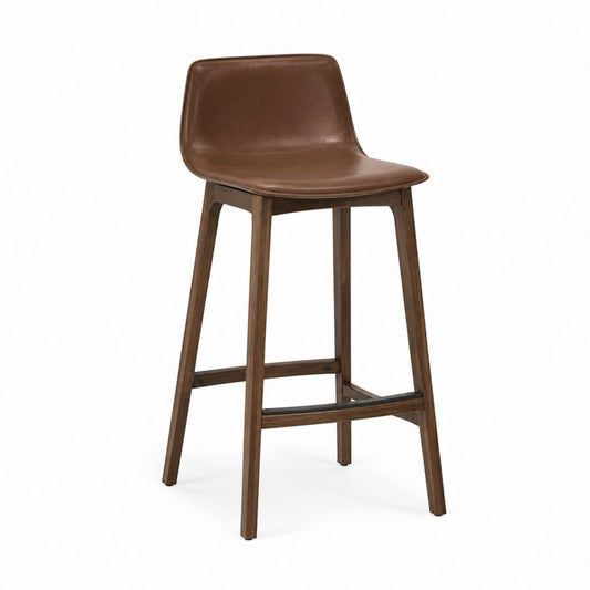 Tabouret de bar marron en similicuir PU et bois d'hévéa massif avec dossier arrondi 47 x 52 x 105 cm