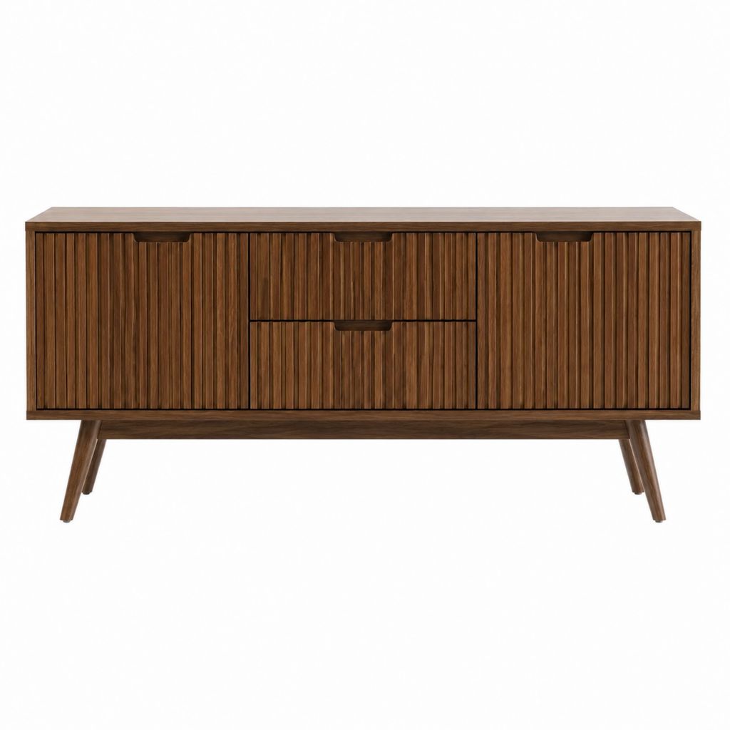 Meuble TV bas marron en MDF plaqué noyer avec 4 portes 160 x 40 x 80 cm
