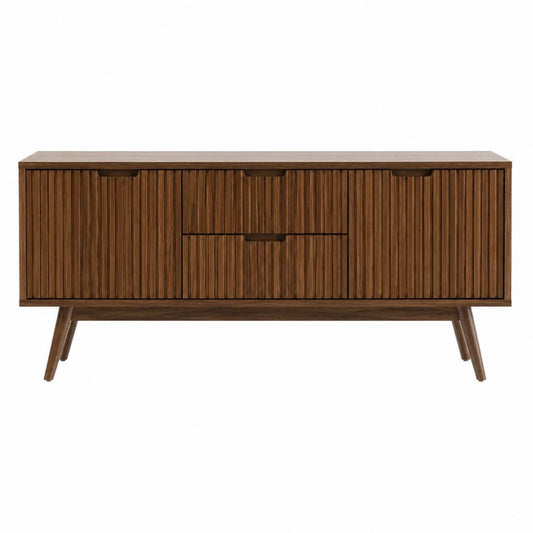 Meuble TV bas marron en MDF plaqué noyer avec 4 portes 160 x 40 x 80 cm