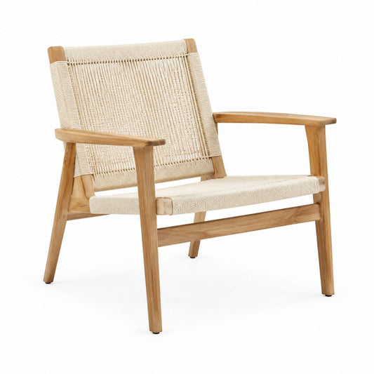 Fauteuil de jardin avec accoudoirs beige en bois massif et corde en polypropylène 68 x 78 x 82 cm