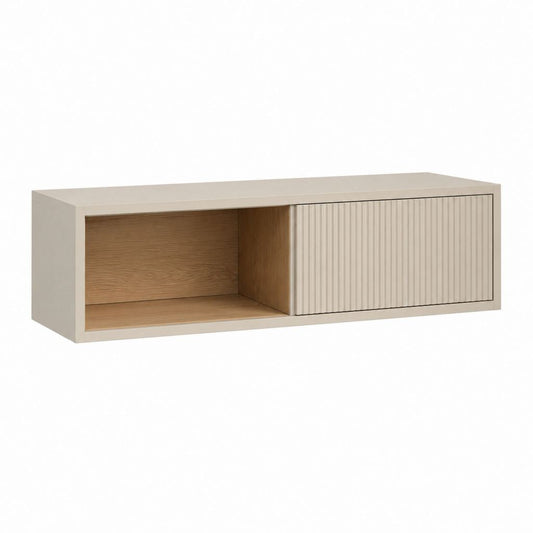 Meuble TV mural beige et chêne en panneaux MDF avec porte coulissante 120 x 35 x 35 cm