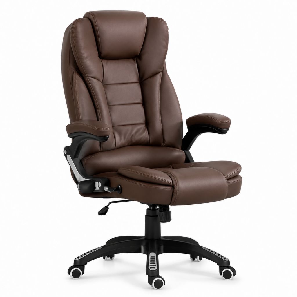 Chaise de bureau inclinable marron en polyuréthane avec repose-pieds 70 x 70 x 112-122 cm
