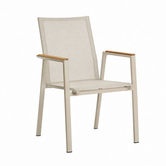 Fauteuil de jardin empilable beige en aluminium et textilène 56 x 65 x 90 cm