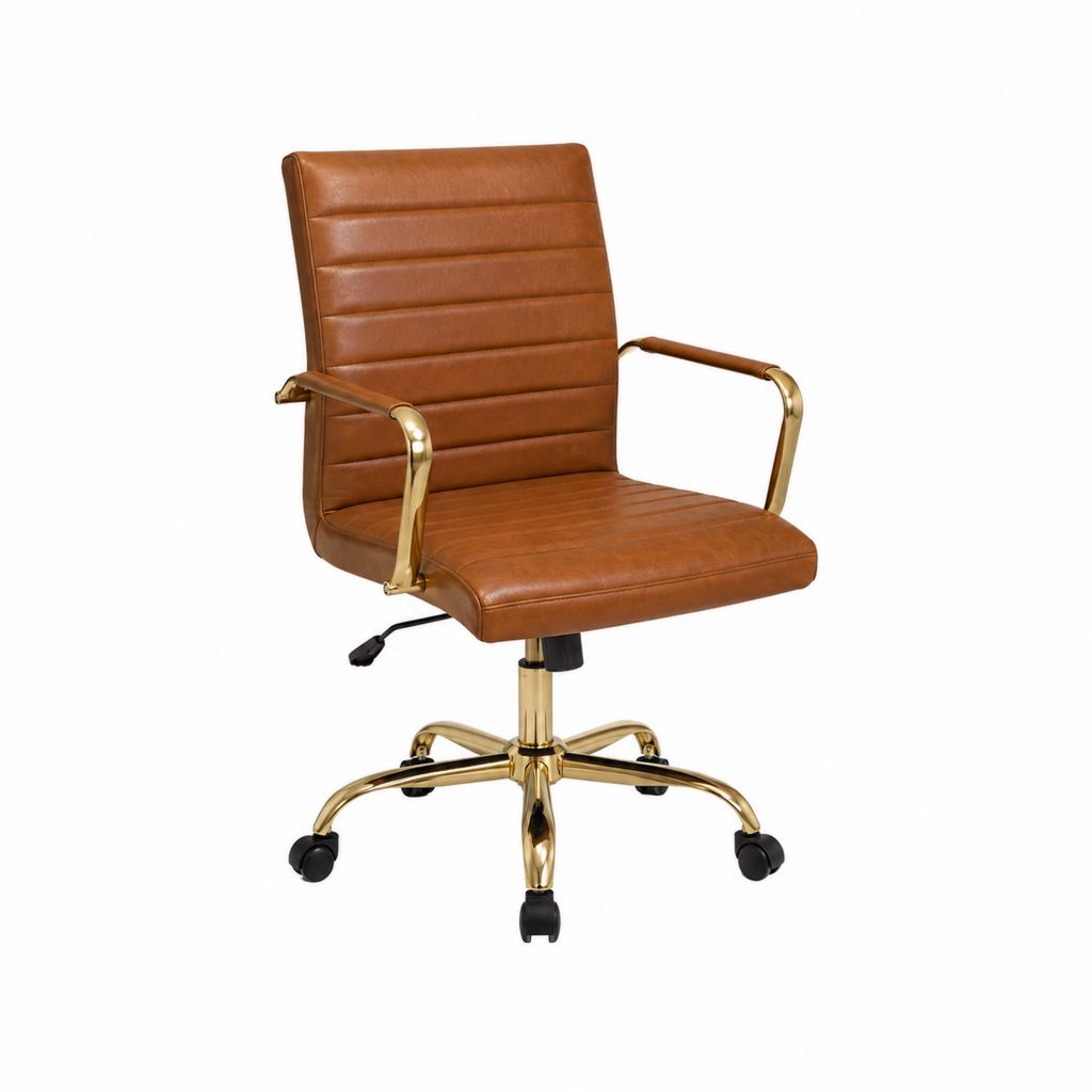 Chaise de bureau pivotante réglable marron en similicuir PU et acier 58 x 60 x 90-100 cm