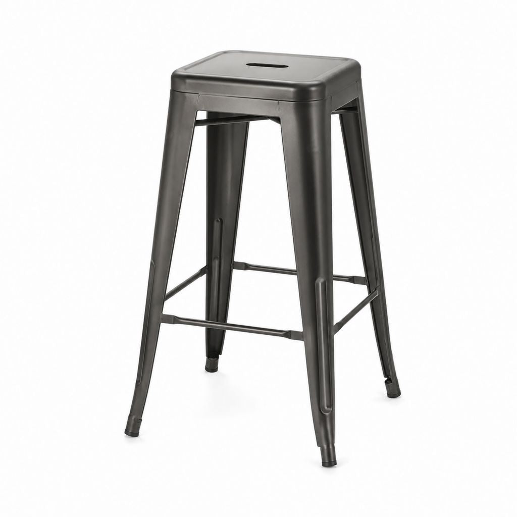 Tabouret de bar industriel noir en acier avec assise carrée 30 x 30 cm hauteur 76 cm