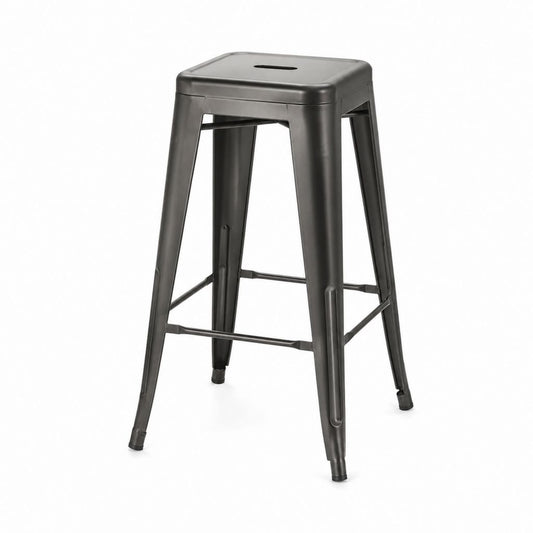 Tabouret de bar industriel noir en acier avec assise carrée 30 x 30 cm hauteur 76 cm
