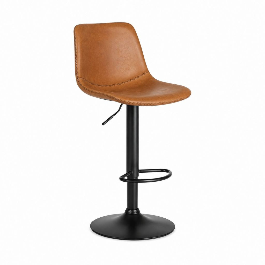 Tabouret de bar pivotant réglable marron en cuir synthétique PU et acier noir 49 x 52 x 84-105 cm