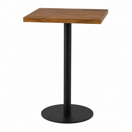 Table de bar carrée marron et noire en panneau MDF plaqué noyer et acier 80 x 80 x 110 cm