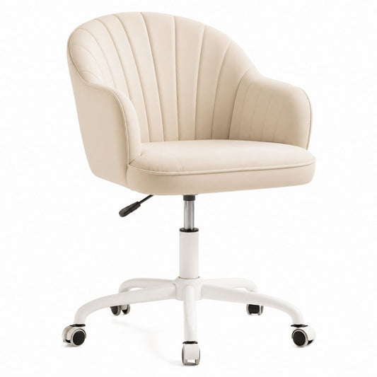 Chaise de bureau pivotante crème en similicuir PU avec accoudoirs 58 x 61 x 80-90 cm