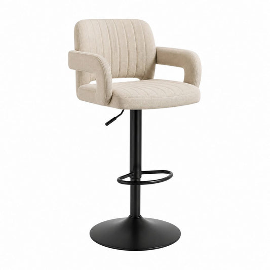Tabouret de bar réglable beige en polyester avec accoudoirs et base ronde en acier 51 x 52 x 91-113 cm