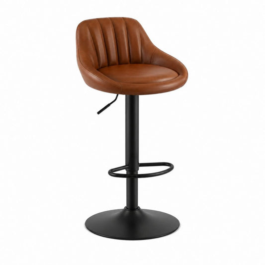 Tabouret de bar réglable pivotant brun en PU avec piètement en acier noir 54 x 52 x 94-115 cm