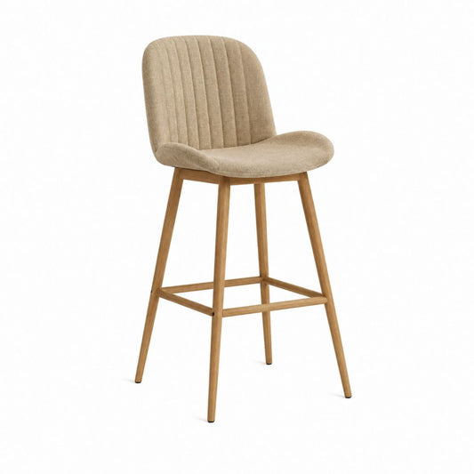 Tabouret de bar beige en polyester et chêne massif avec dossier 50 x 54 x 102 cm