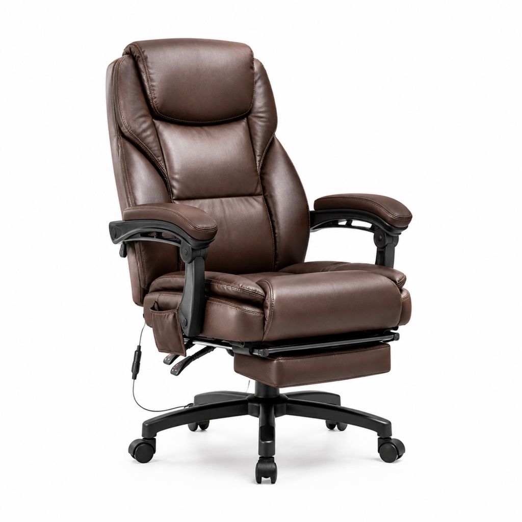 Chaise de bureau inclinable marron en cuir PU avec repose-pieds 70 x 75 x 118 cm